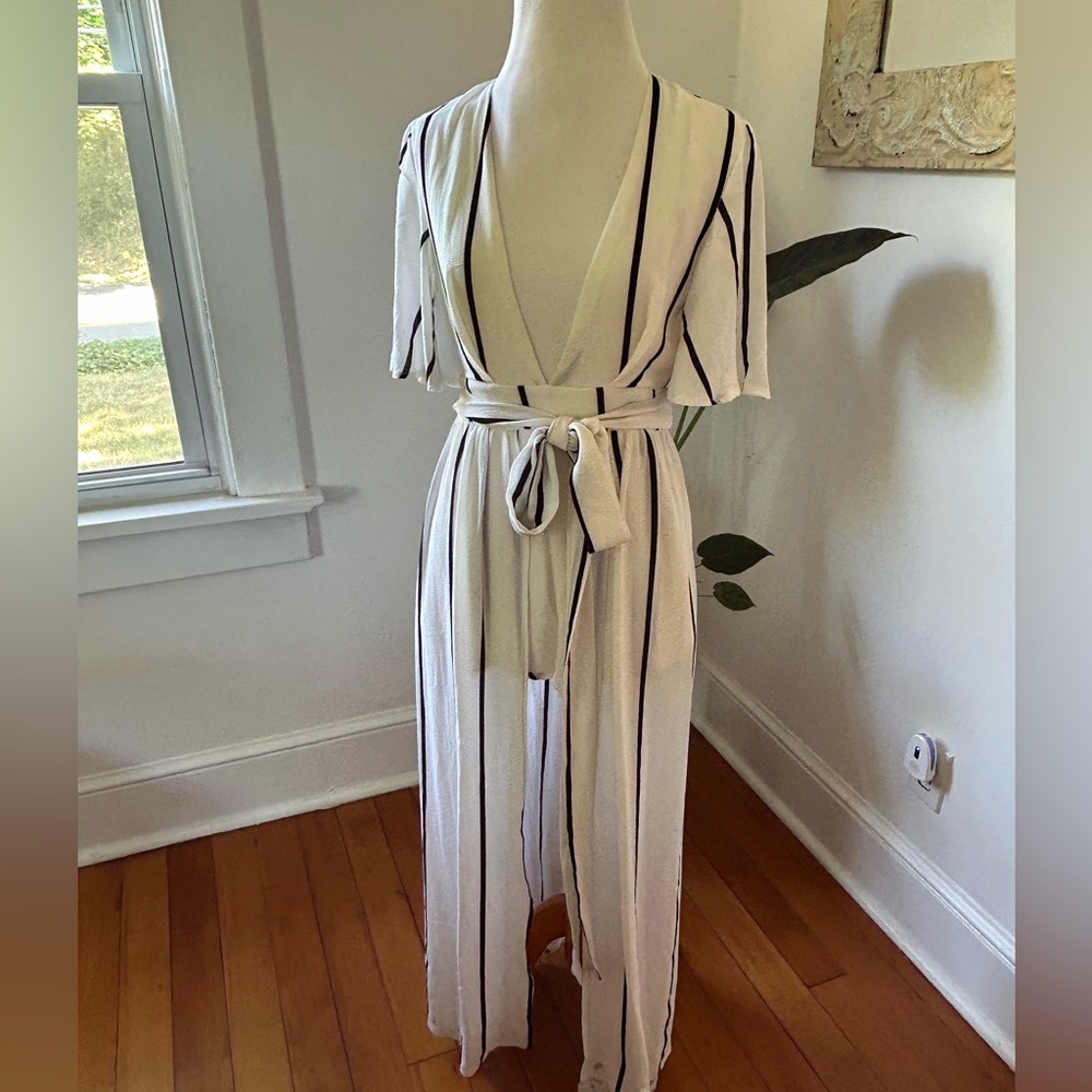 LF White and Black Striped Jumpsuit